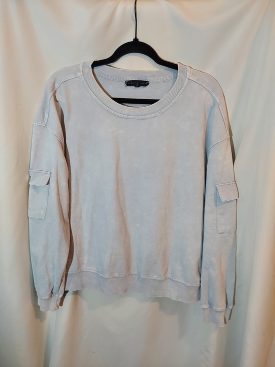 Jane and Delancey Tops - Jane + Delancey Acid Wash Cargo Sleeve Sweatshirt - Pale Blue